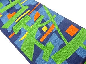 手織り紬抽象模様織出し袋帯
